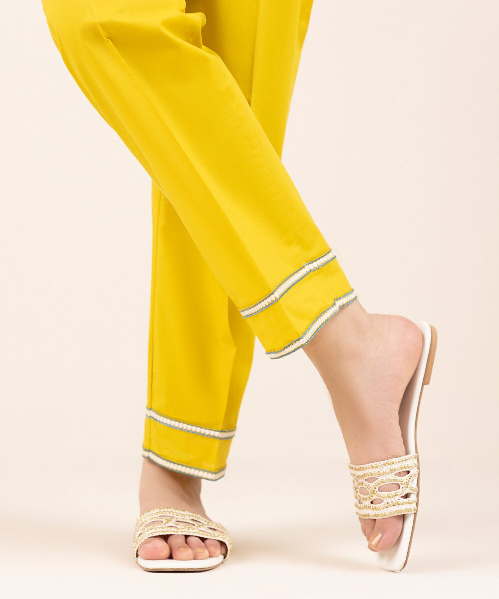 Woman standing front view Sapphire mustard cambric Pakistani suits Canada straight pants for dewali 