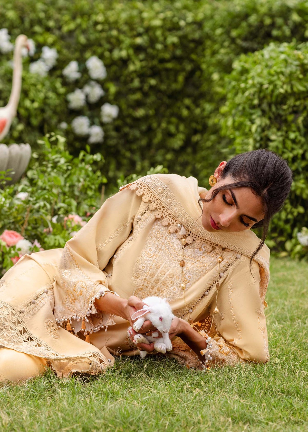 Traditional Pakistani clothes - Zaphira Yellow Embroidered Lawn Outfit by Brand Sadaf Fawad Khan