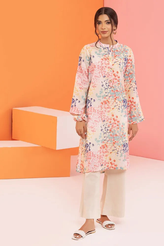 Traditional Pakistani clothes – GulAhmed’s stylish poly cambric shirt in champagne pink, designed for casual elegance.